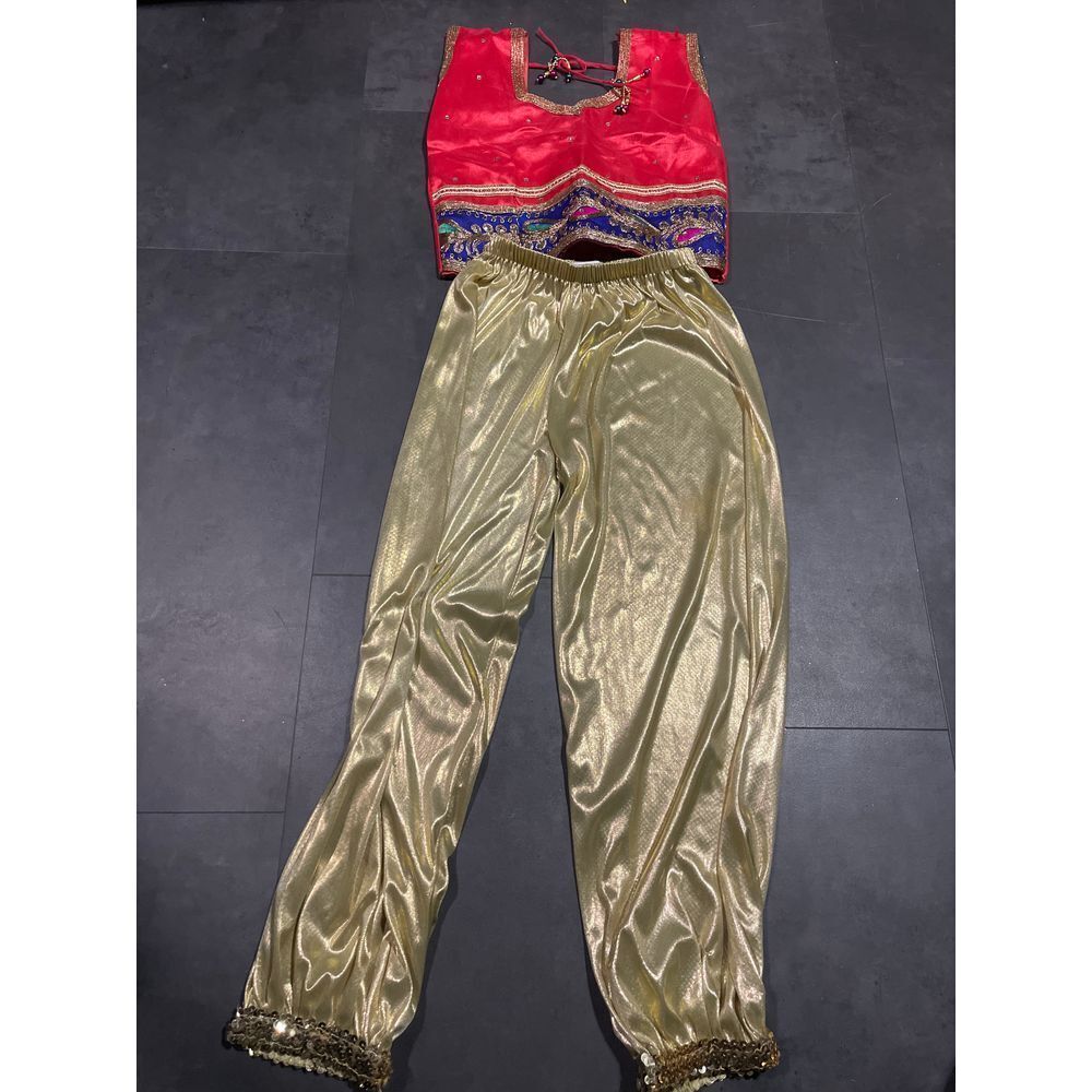 Elegant Indian Salwar Kameez Set Gold Pants Red Embroidered Top Ethnic Wear H709